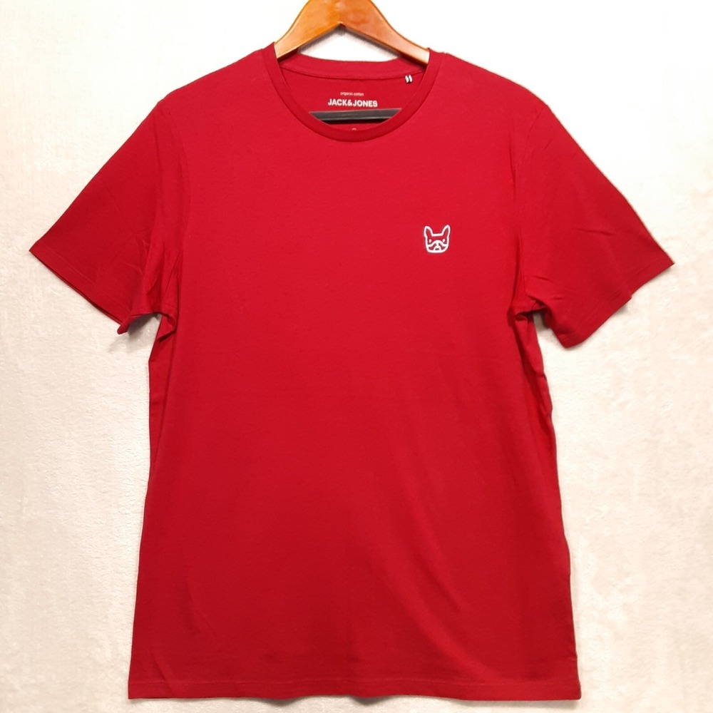 Jack & Jones Mens Denim Crewneck T-Shirt Sz.L/Slim Fit/Red/Cat Logo/Noose